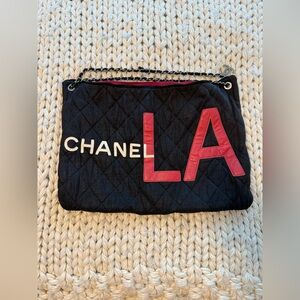 Vintage limited edition LA (Los Angeles) CHANEL black tote canva bag